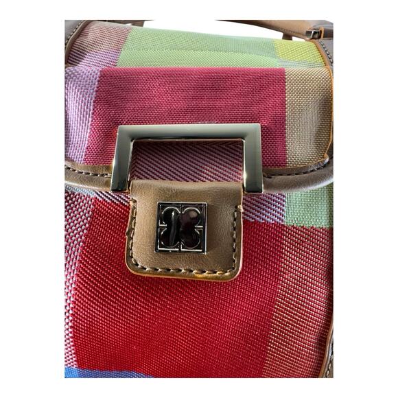 Vtg Liz Claiborne 90s Y2K Kelly Purse Gingham Pop Of Color Pattern Gold Accents - Picture 3 of 11